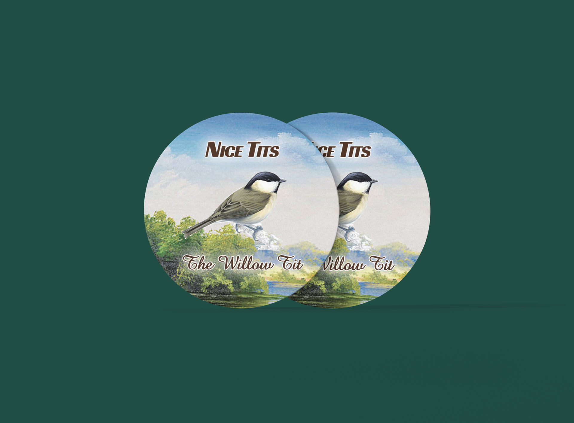 two stickers of two birds on a green background